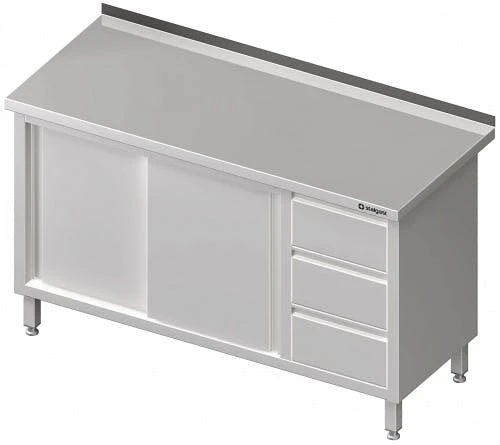 Stalgast Arbeitsschrank Mit Schiebetüren, Mit 3er Schubladenblock, Ohne Aufkantung, Verschweißt : 1400x700x850 Mm Links 8 Stalgast Arbeitsschrank Mit Schiebetüren, Mit 3er Schubladenblock, Ohne Aufkantung, Verschweißt : 1400x700x850 Mm Links – Bild 6