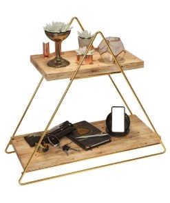 Null Arbeitsplatte Regal Aus Holz Und Metall Gold Mit 2 Ablagen, Badregal, Holzregal, Regalbrett Organizer Und Aufbewahrung Für Badezimmer Wohnzimmer Küche