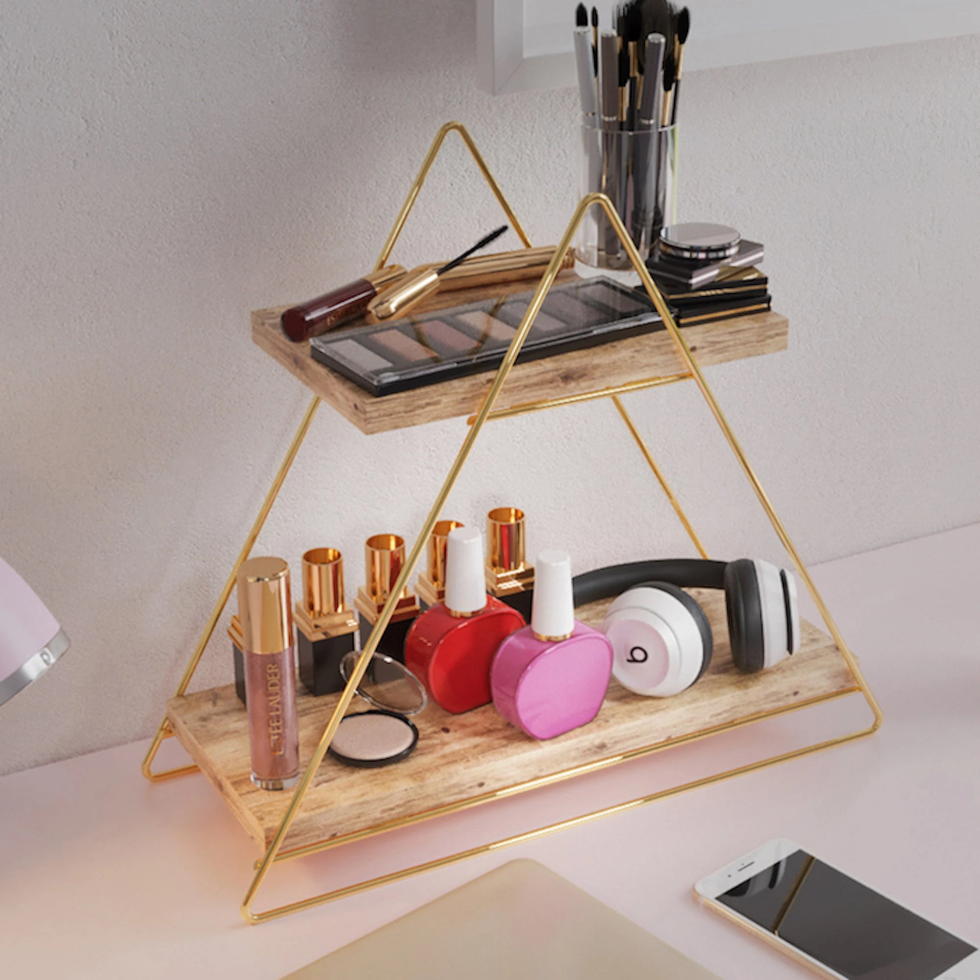 Null Arbeitsplatte Regal Aus Holz Und Metall Gold Mit 2 Ablagen, Badregal, Holzregal, Regalbrett Organizer Und Aufbewahrung Für Badezimmer Wohnzimmer Küche 6 Null Arbeitsplatte Regal Aus Holz Und Metall Gold Mit 2 Ablagen, Badregal, Holzregal, Regalbrett Organizer Und Aufbewahrung Für Badezimmer Wohnzimmer Küche – Bild 4