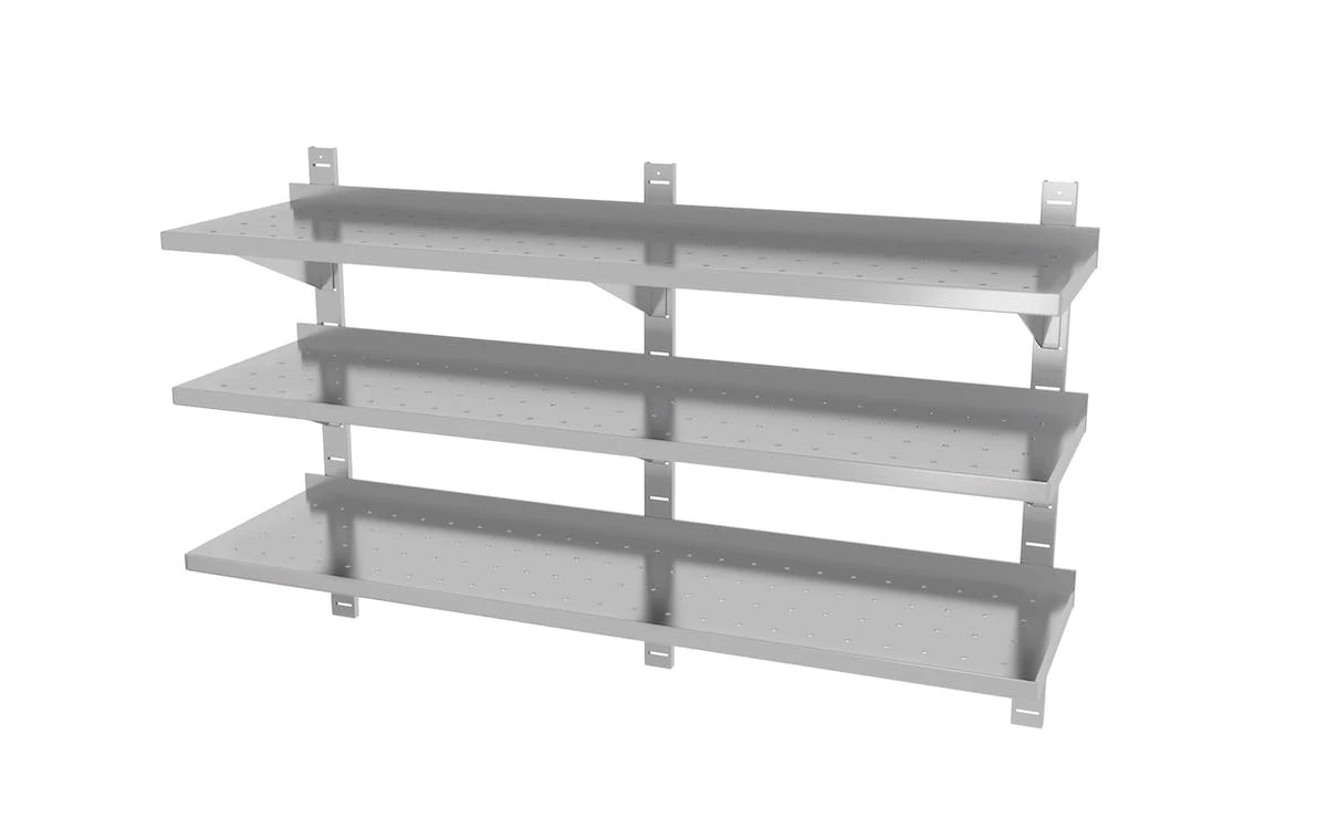 Null Edelstahl Gastro-Wandboard Verstellbar & Perforiert (3 Ablagefächer) | AISI 430 Qualität | HxBxT 87,5x180x40 3 Null Edelstahl Gastro-Wandboard Verstellbar & Perforiert (3 Ablagefächer) | AISI 430 Qualität | HxBxT 87,5x180x40