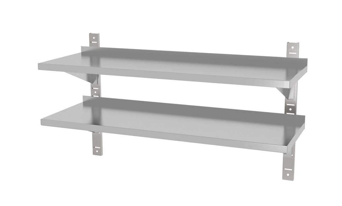 Null Edelstahl Gastro-Wandboard Verstellbar (2 Ablagefächer) | AISI 430 Qualität | HxBxT 60x140x40 3 Null Edelstahl Gastro-Wandboard Verstellbar (2 Ablagefächer) | AISI 430 Qualität | HxBxT 60x140x40