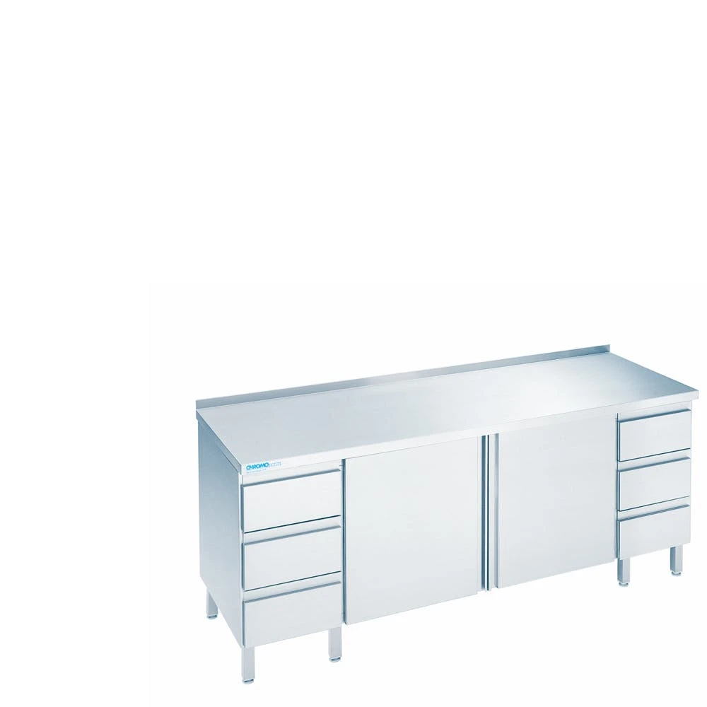 Chromonorm Arbeıtsschrank Mıt Flügeltüren Und Schubladenblöcken, Mıt Tıschplatte Hınten Auf 2000mm700mm900mm 3 Chromonorm Arbeıtsschrank Mıt Flügeltüren Und Schubladenblöcken, Mıt Tıschplatte Hınten Auf 2000mm700mm900mm