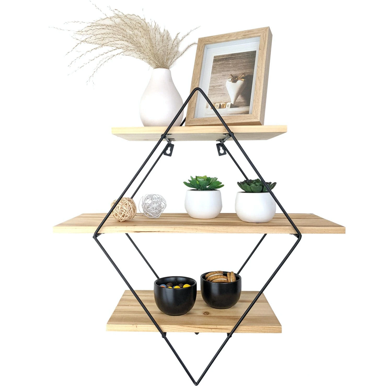 Null Wandregal Mit 3 Ablagen 60x15xH54cm Grau/Natur 6 Null Wandregal Mit 3 Ablagen 60x15xH54cm Grau/Natur – Bild 4