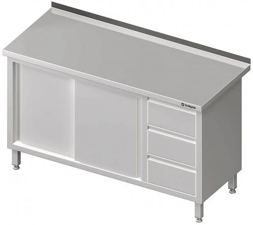Stalgast Arbeitsschrank Mit Schiebetüren, Mit 3er Schubladenblock, Ohne Aufkantung, Verschweißt : 1600x600x850 Mm Becken Rechts 4 Stalgast Arbeitsschrank Mit Schiebetüren, Mit 3er Schubladenblock, Ohne Aufkantung, Verschweißt : 1600x600x850 Mm Becken Rechts – Bild 2