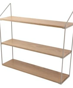 Null Wandregal Mit 3 Ablagen 60x15xH54cm Grau/Natur
